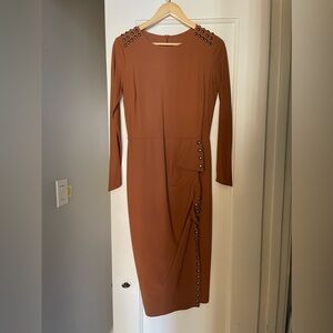 CHIARA BONI La Petite Robe Aretha Stud Detail Long Sleeve Dress Dusty Orange